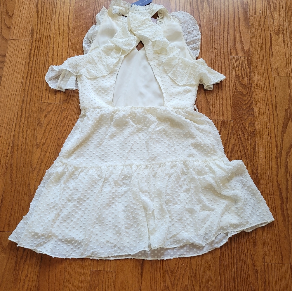 Rebecca Minkoff Cream colored dress.  Swiss dot with ruffle details.  Size 10.